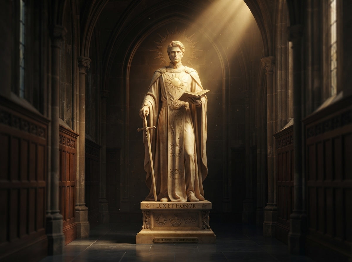 Statue of Caelus Crown, founder of Crown Court.