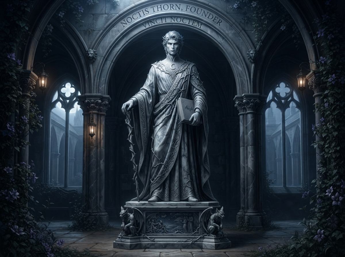 Statue of Noctis Thorn, founder of Thorn Court.