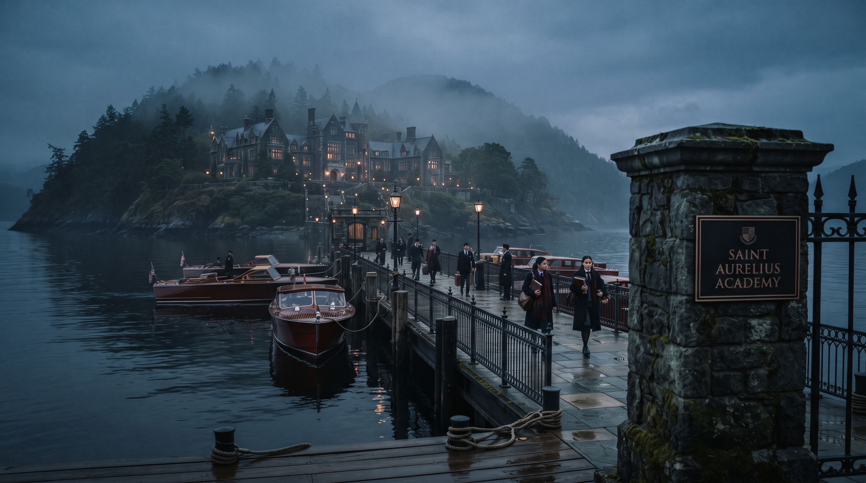 South Docks and maritime entrance to Saint Aurelius Academy.